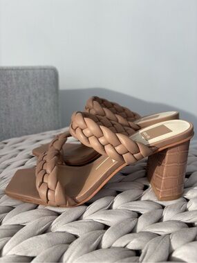 Dolce Vita Braided Strap Block Heel Sandals in Taupe